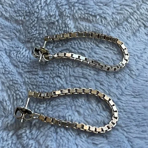 Sterling Silver Box Chain Dangle Earrings-NEW - Picture 11 of 15